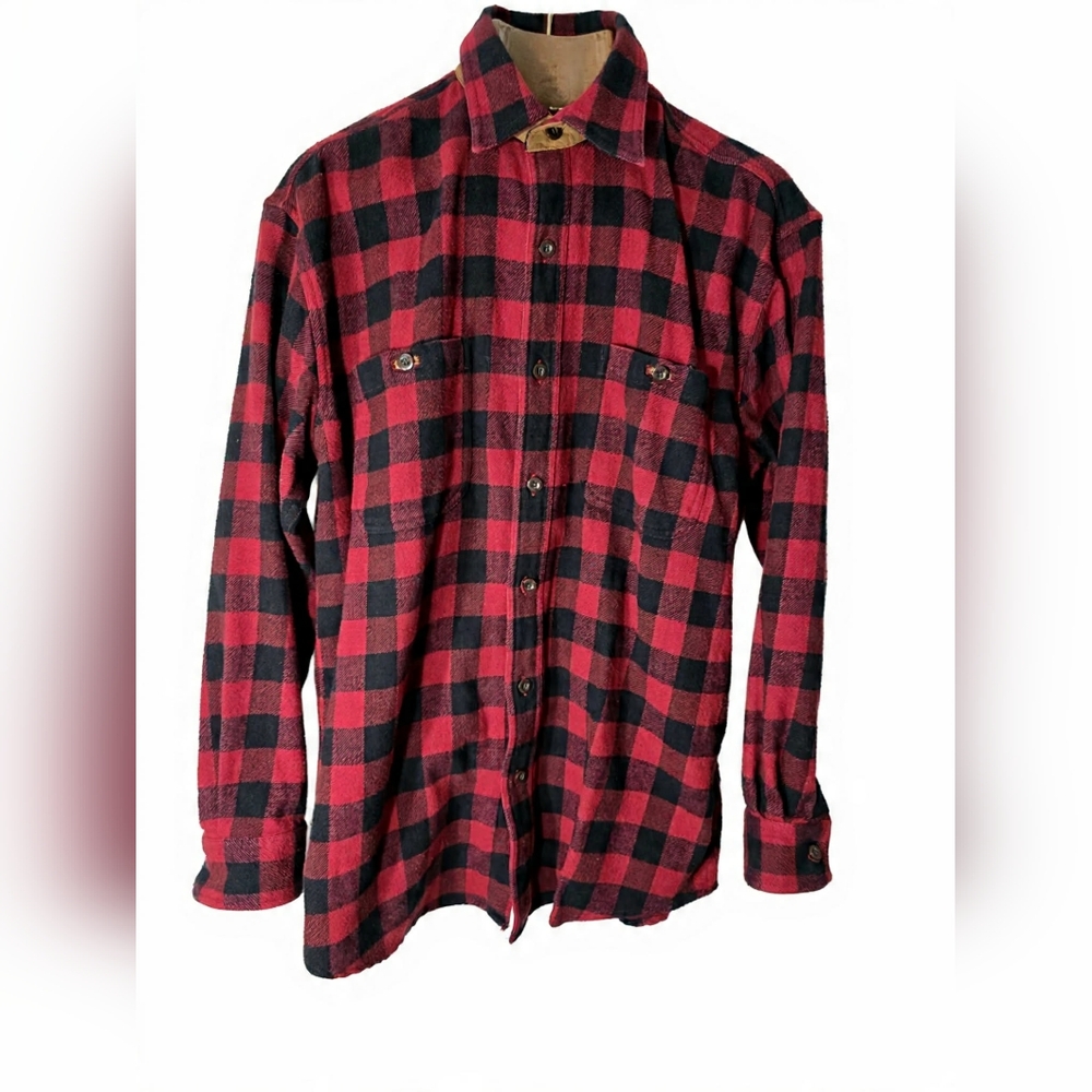 Orvis Men's Red and Black Plaid‎ Grunge Revival Cabincore Shirt